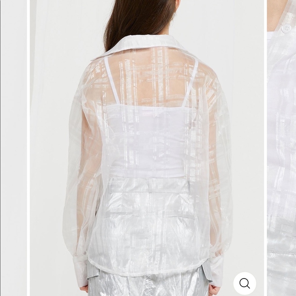 Storets Audrey plaid organza sheer collared shirt button up oversized - Picture 7 of 10